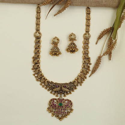 Antique Peacock Heritage Long Haara Set with Pendant