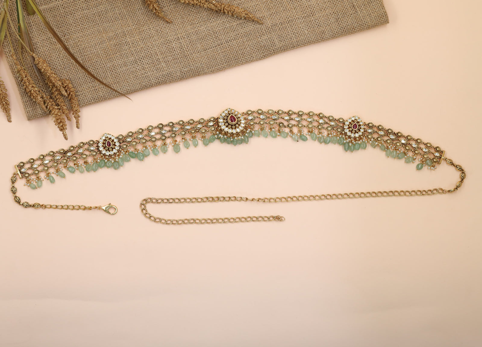 Classic Antique Waist Belt Featuring Ornamental Floral Links