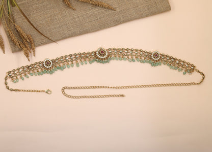 Antique Waist Belt with Floral Semi-Precious Zircon Links