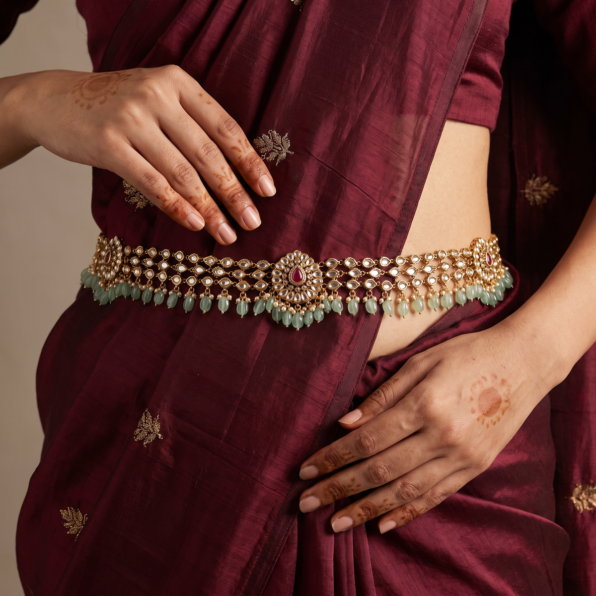 Antique Waist Belt with Floral Semi-Precious Zircon Links