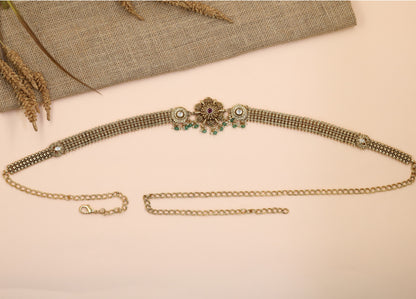 Vintage Antique Waist Belt with Floral Semi-Precious Zircon Centre