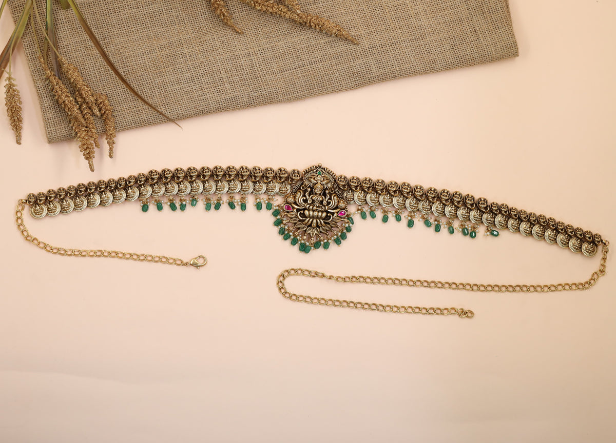 Antique Waist Belt with Lakshmi and Coin Links