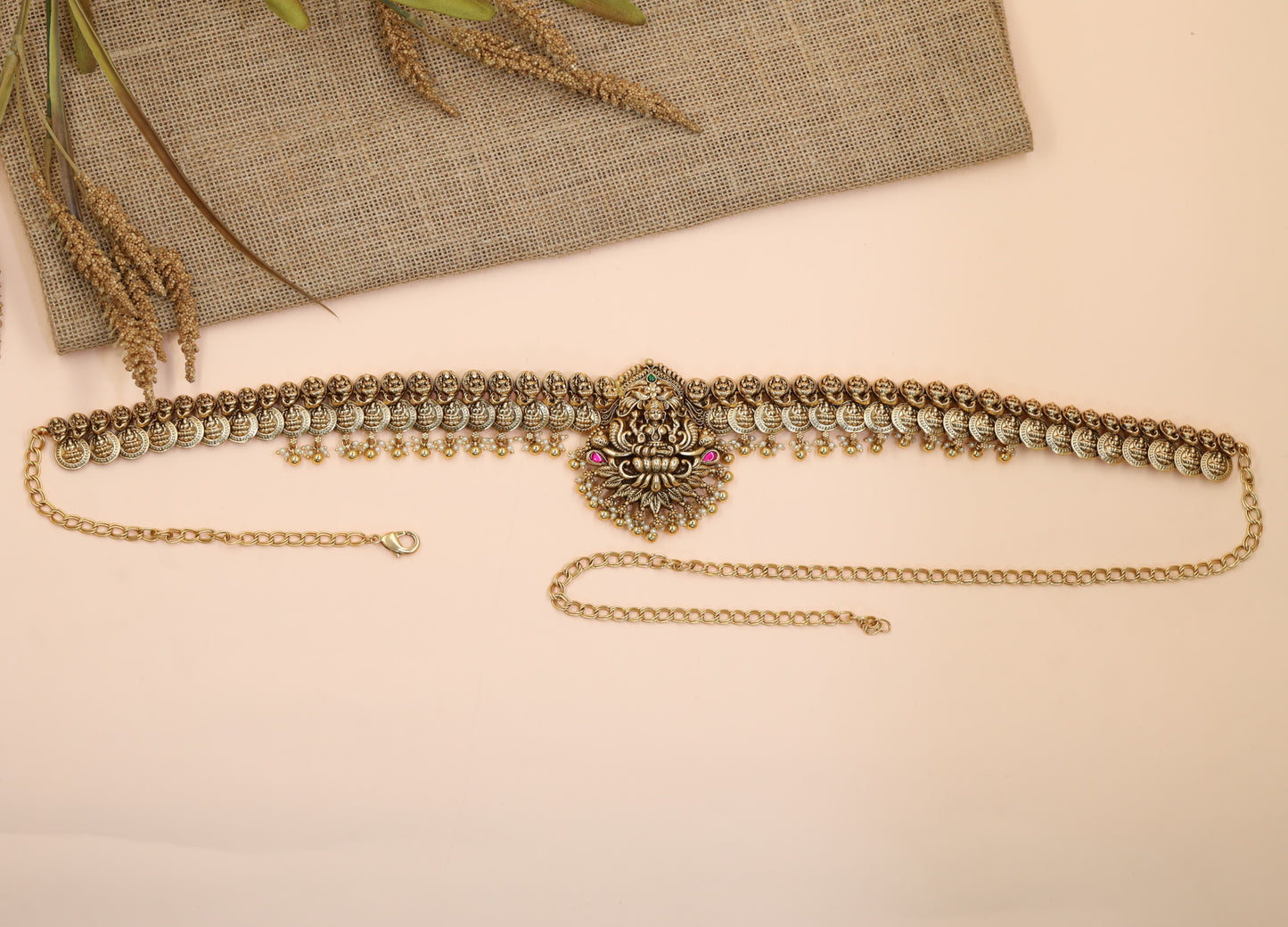 Premium Antique Waist Belt with Coin Links and Lakshmi Design