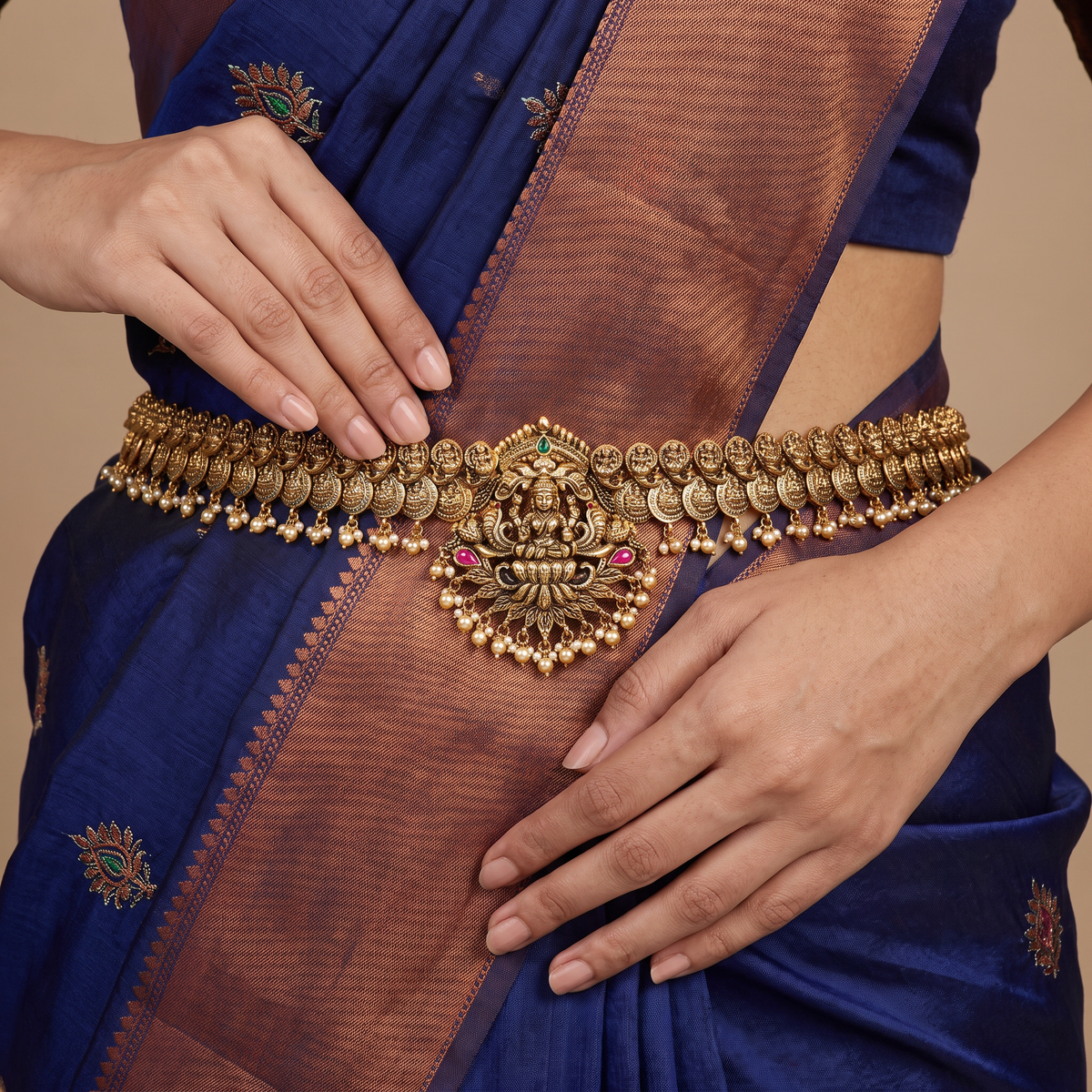 Antique Waist Belt with Lakshmi and Coin Links