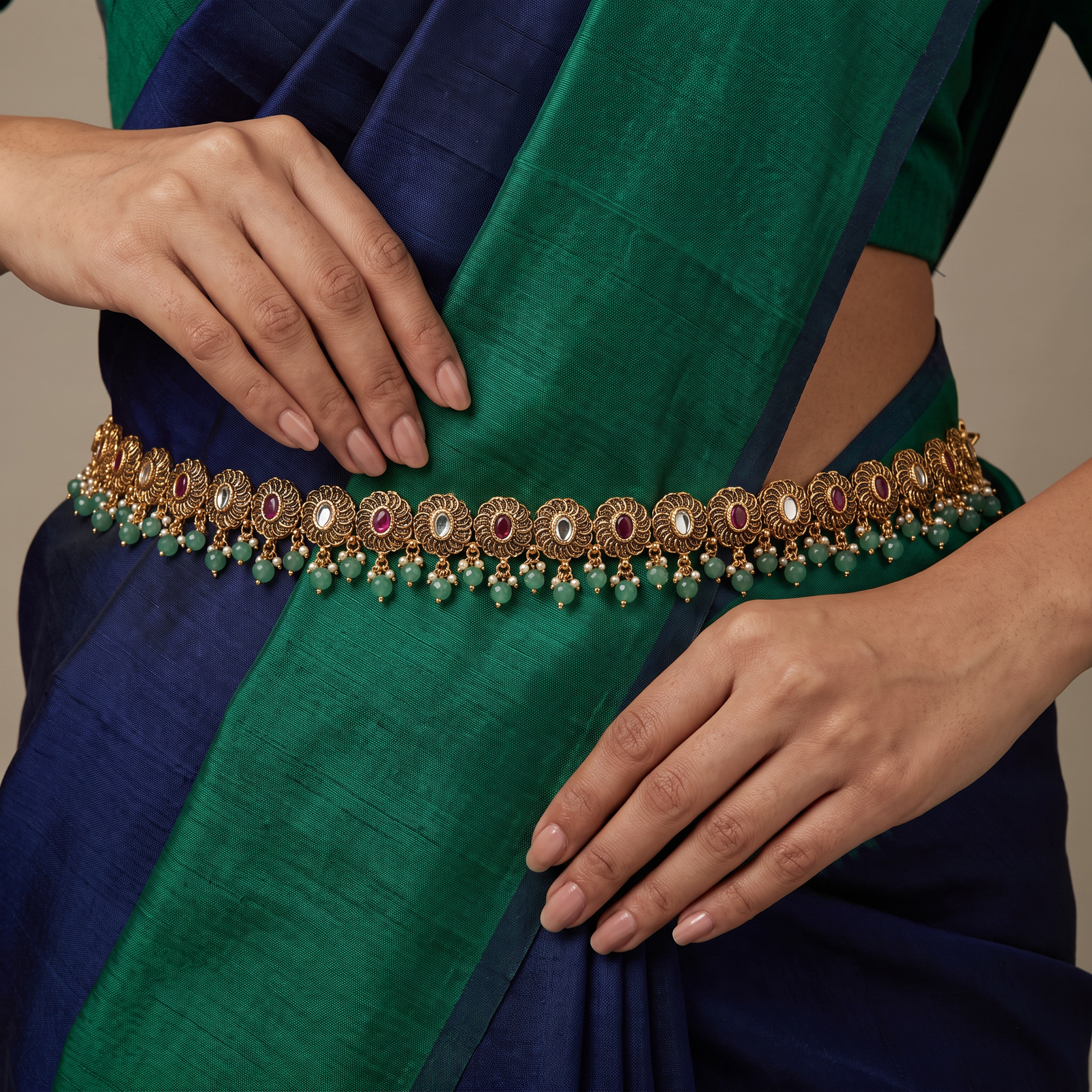 Heritage Antique Waist Belt Featuring Oval Floral Design