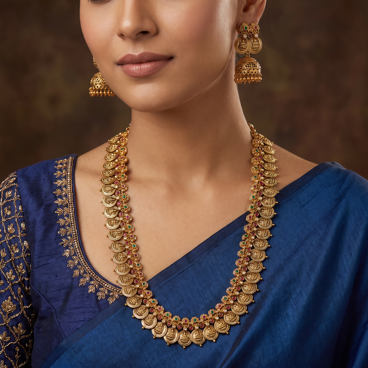 Traditional Coin Antique Long Haara Set with Florals