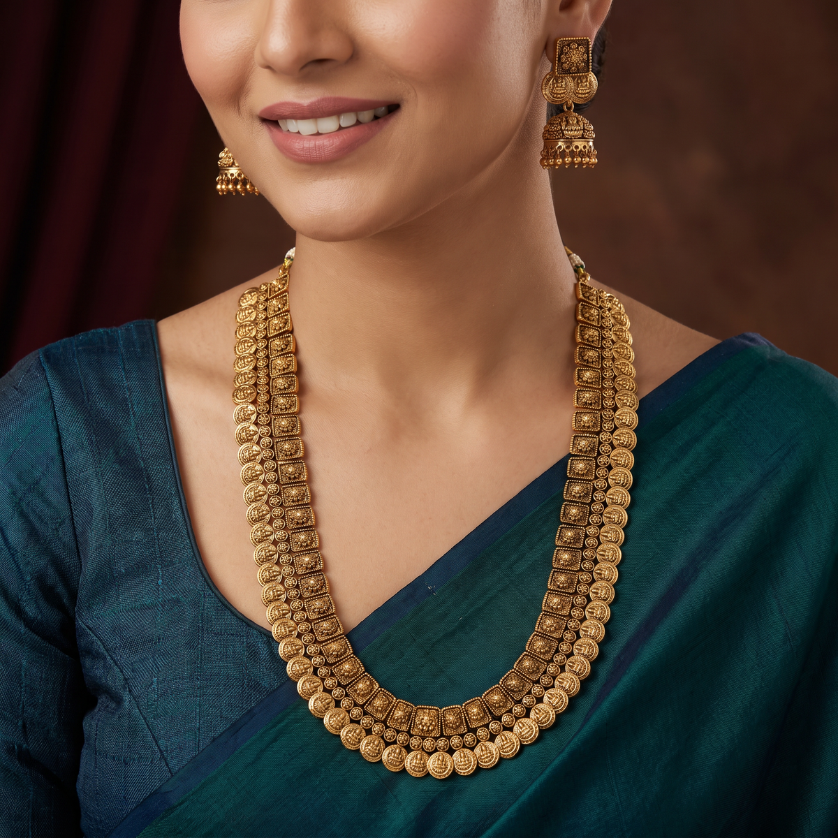 Square Link Coin Antique Long Haara Set