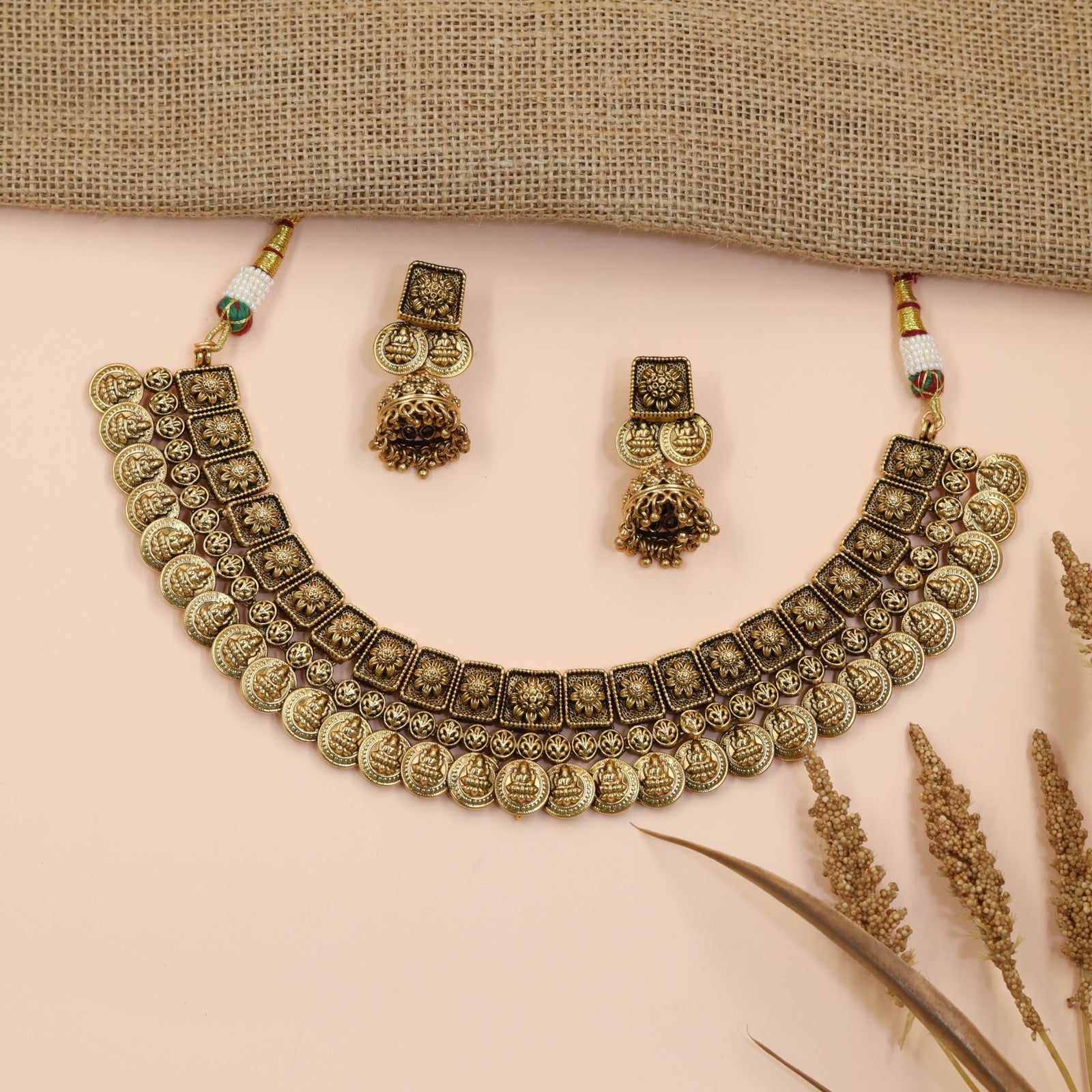 Coin and Square Link Antique Necklace with Heritage Design