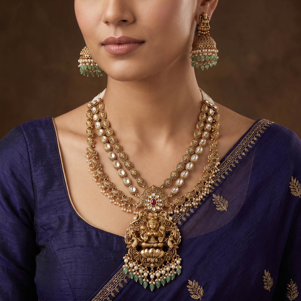 Lakshmi Antique Long Haara Set with Floral Links