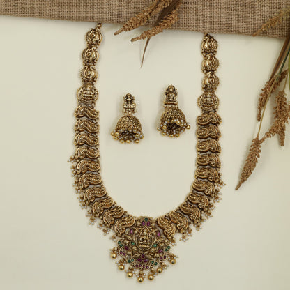 Heritage Lakshmi Antique Long Haara Set with Classic Craftsmanship