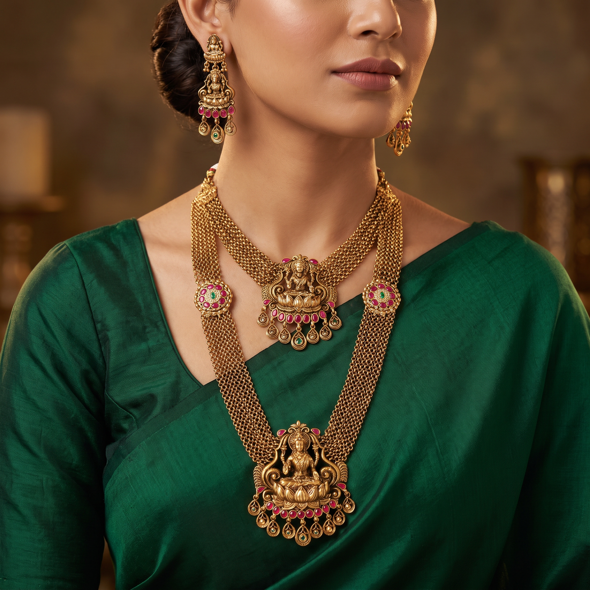 Lakshmi Antique Combo Set with Temple Craftsmanship