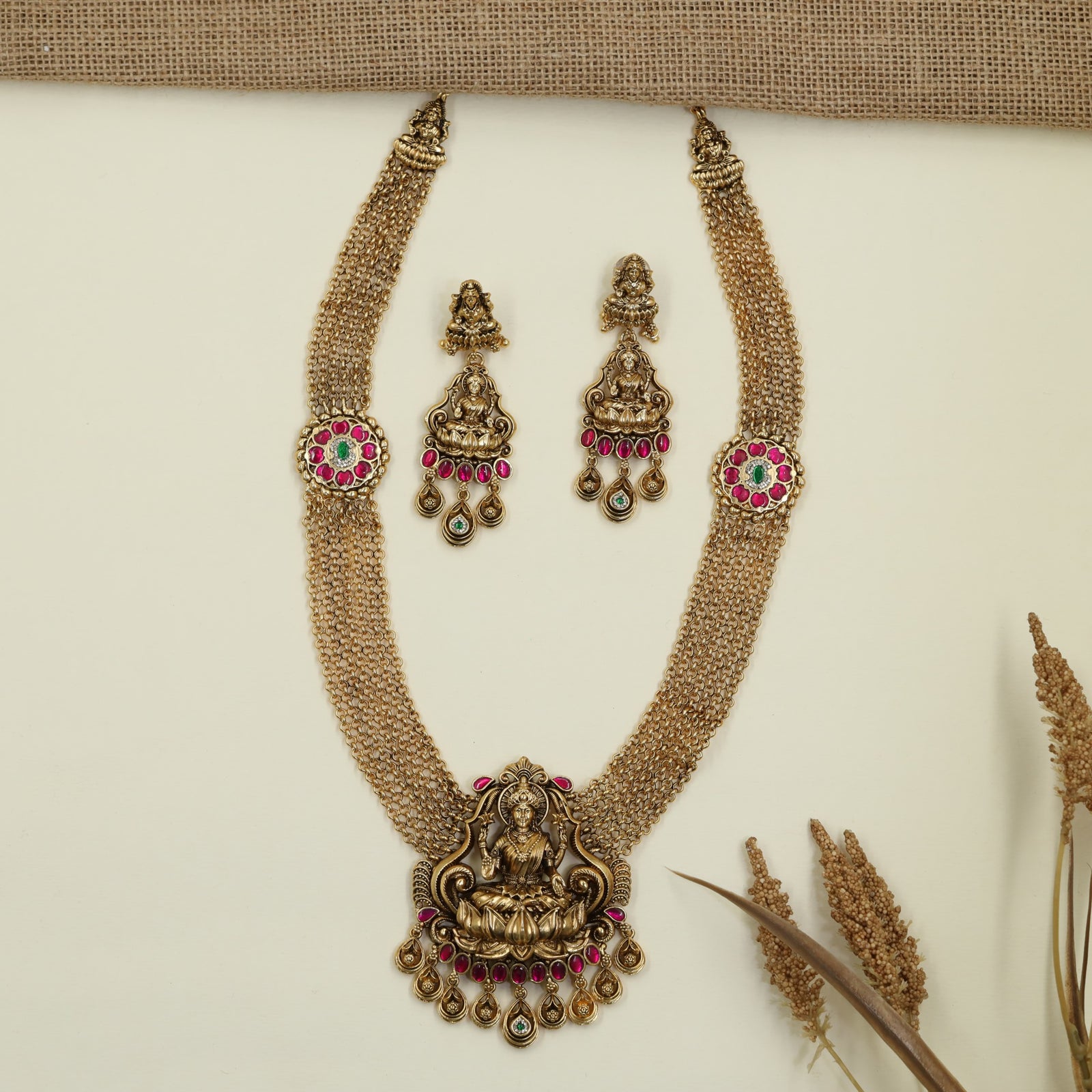 Devotional Lakshmi Antique Long Haara with Multi Strand Links