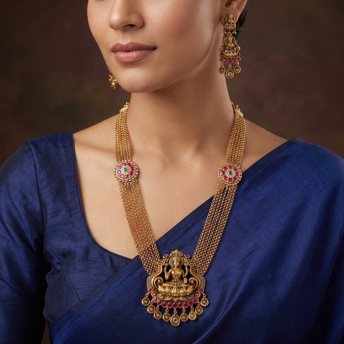 Lakshmi Antique Long Haara Set with Multi-Strand Links