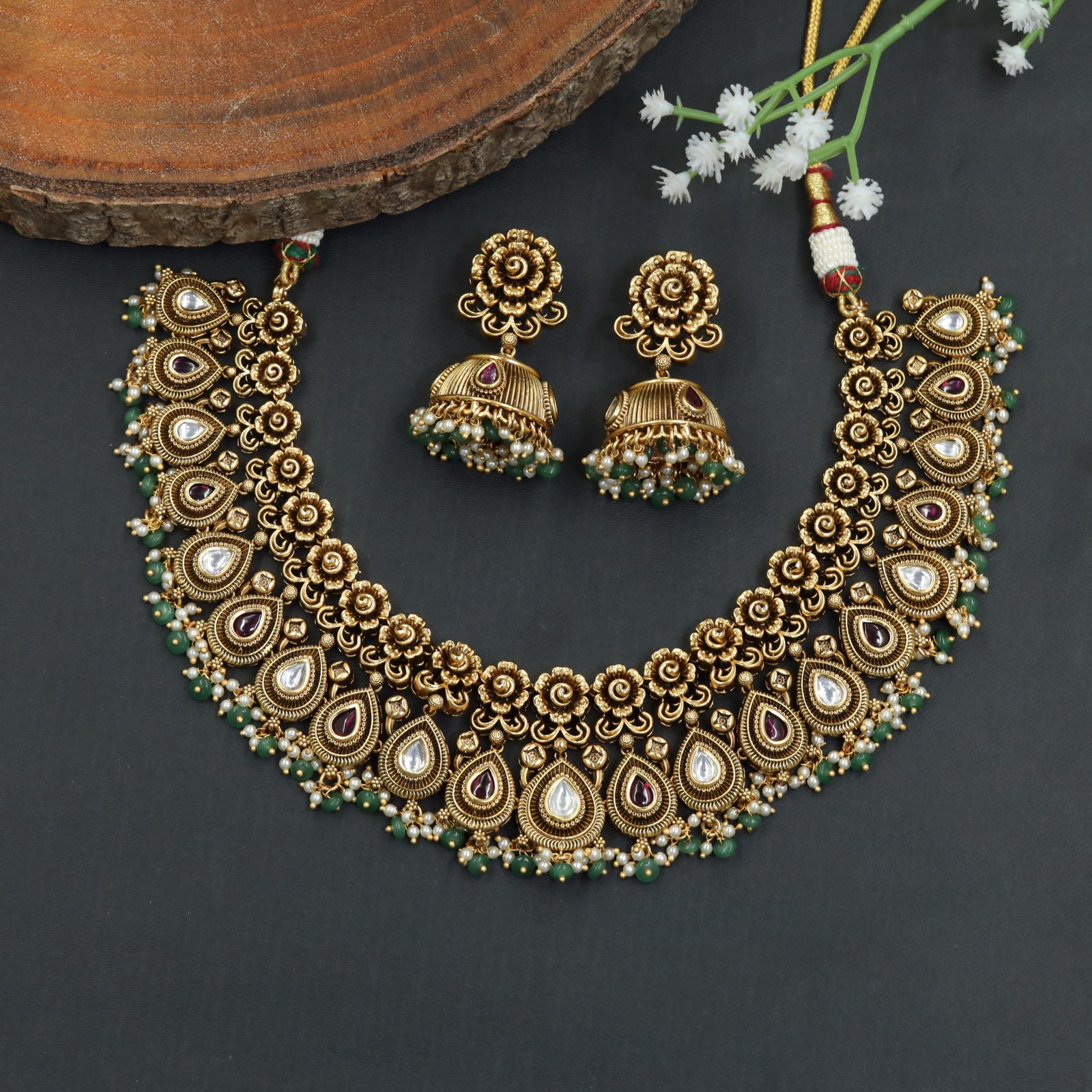 Statement Antique Necklace with Floral and Paisley Craftsmanship