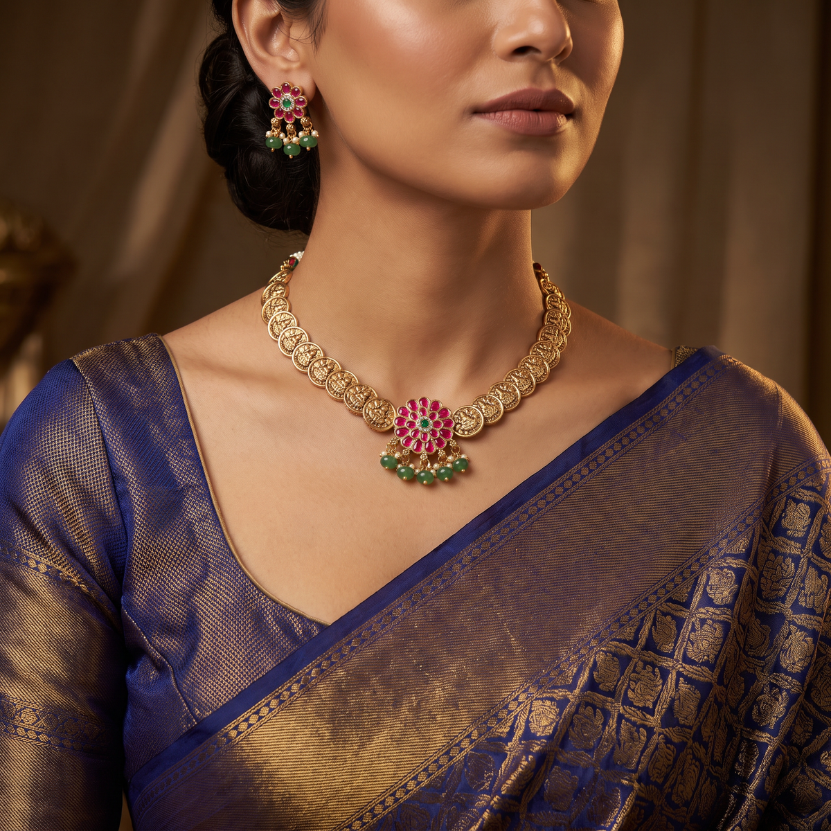 Temple Antique Choker Set with Floral Centre Design