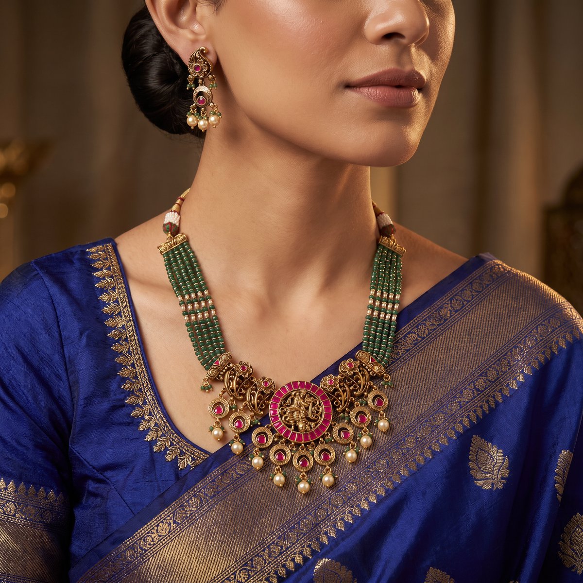 Antique Krishna Radhe Beads Necklace Set