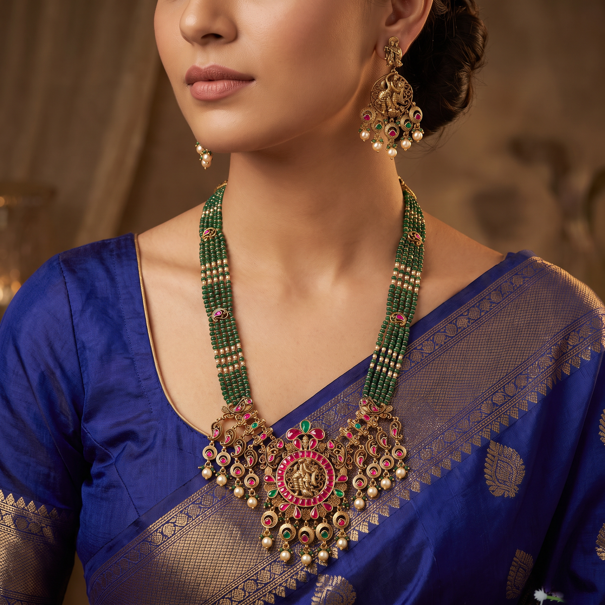 Antique Beads Long Haara Set with Scrollwork