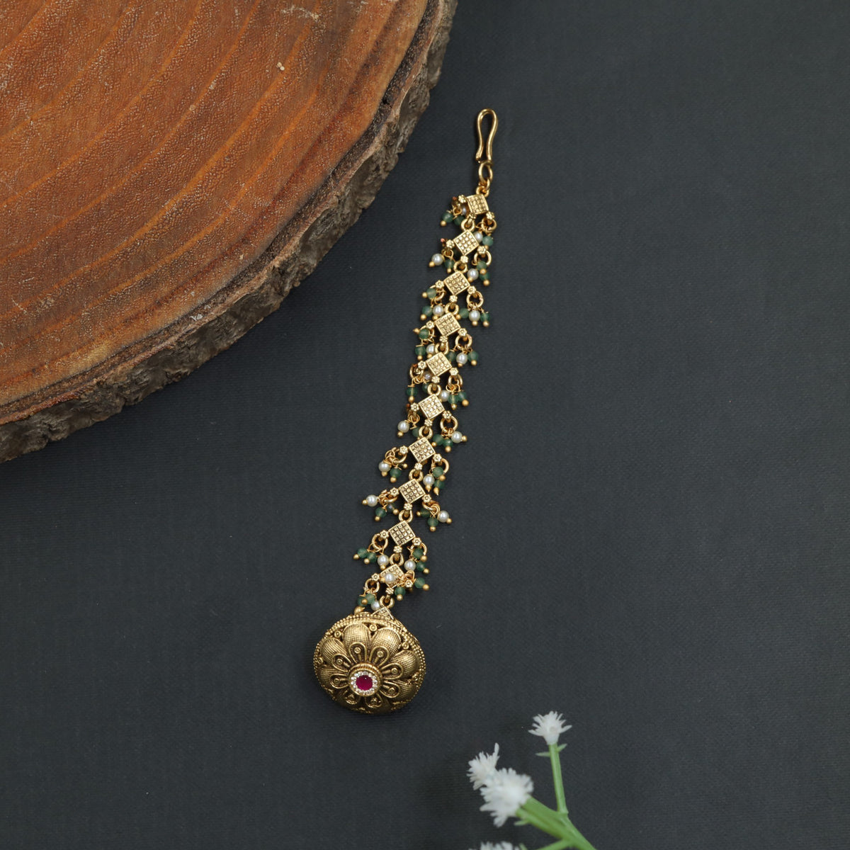 Grand Antique Tikka with Ornate Dome and Pearls
