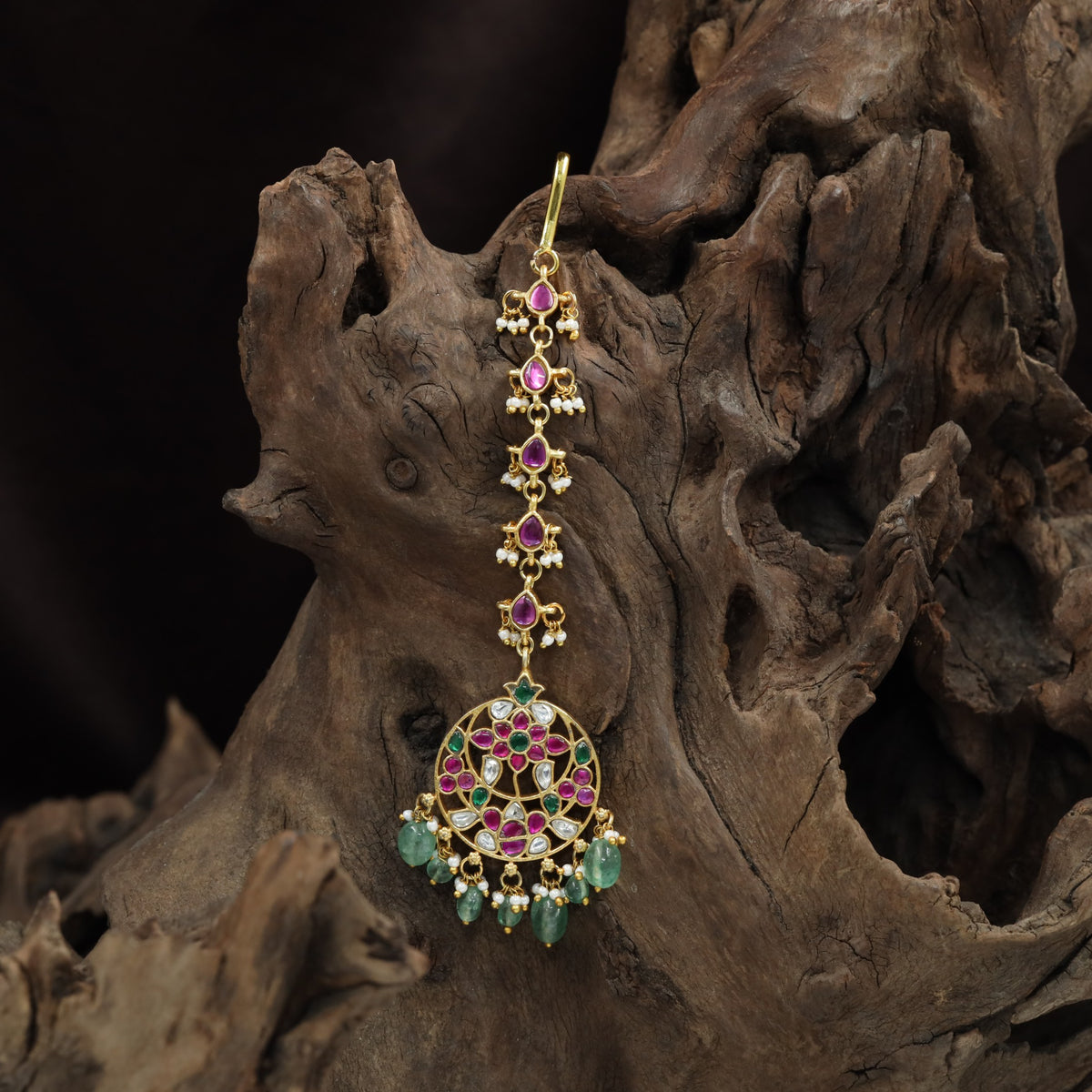 South Indian Jadau Tikka with Circular Openwork Framework