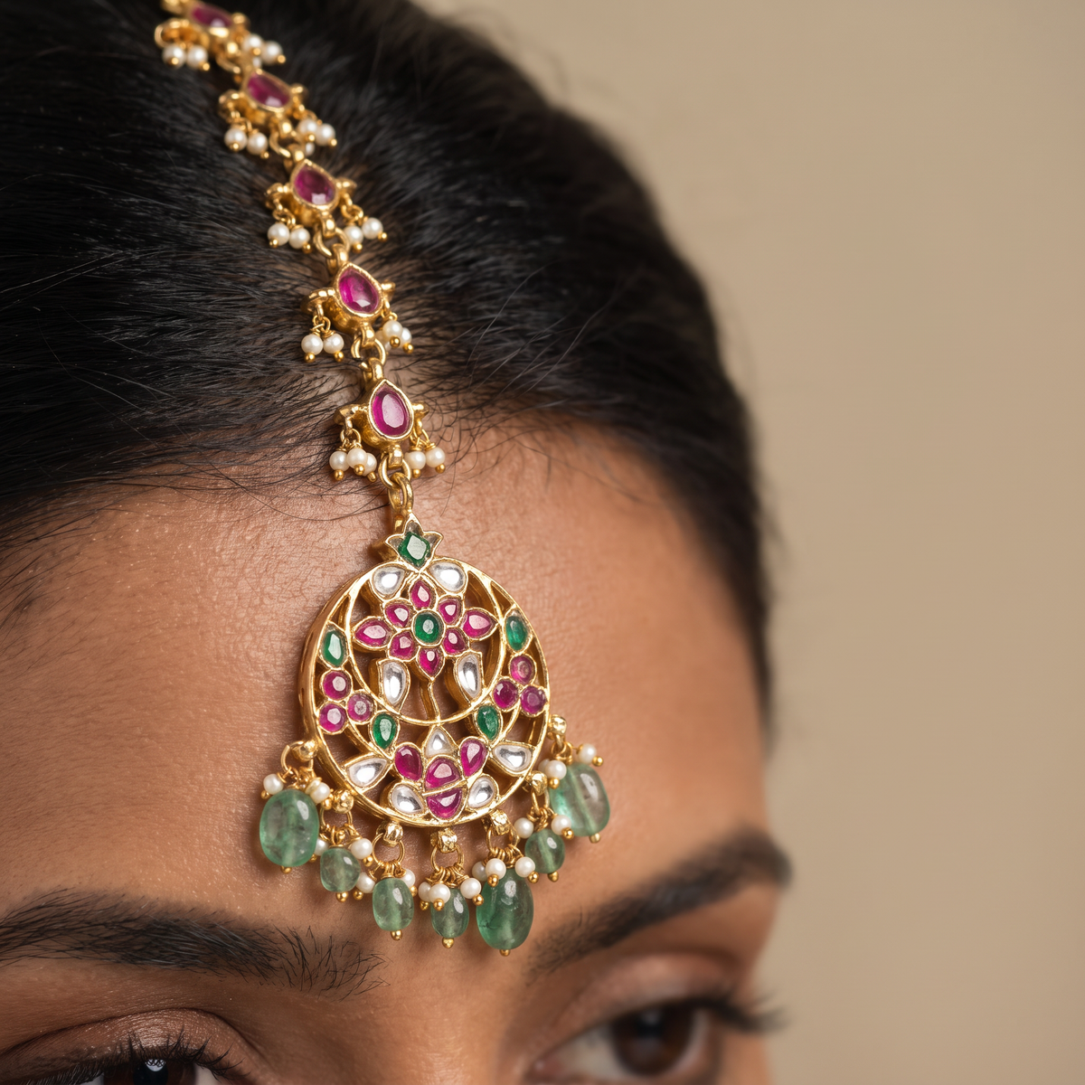 South Indian Jadau Tikka with Circular Openwork Framework