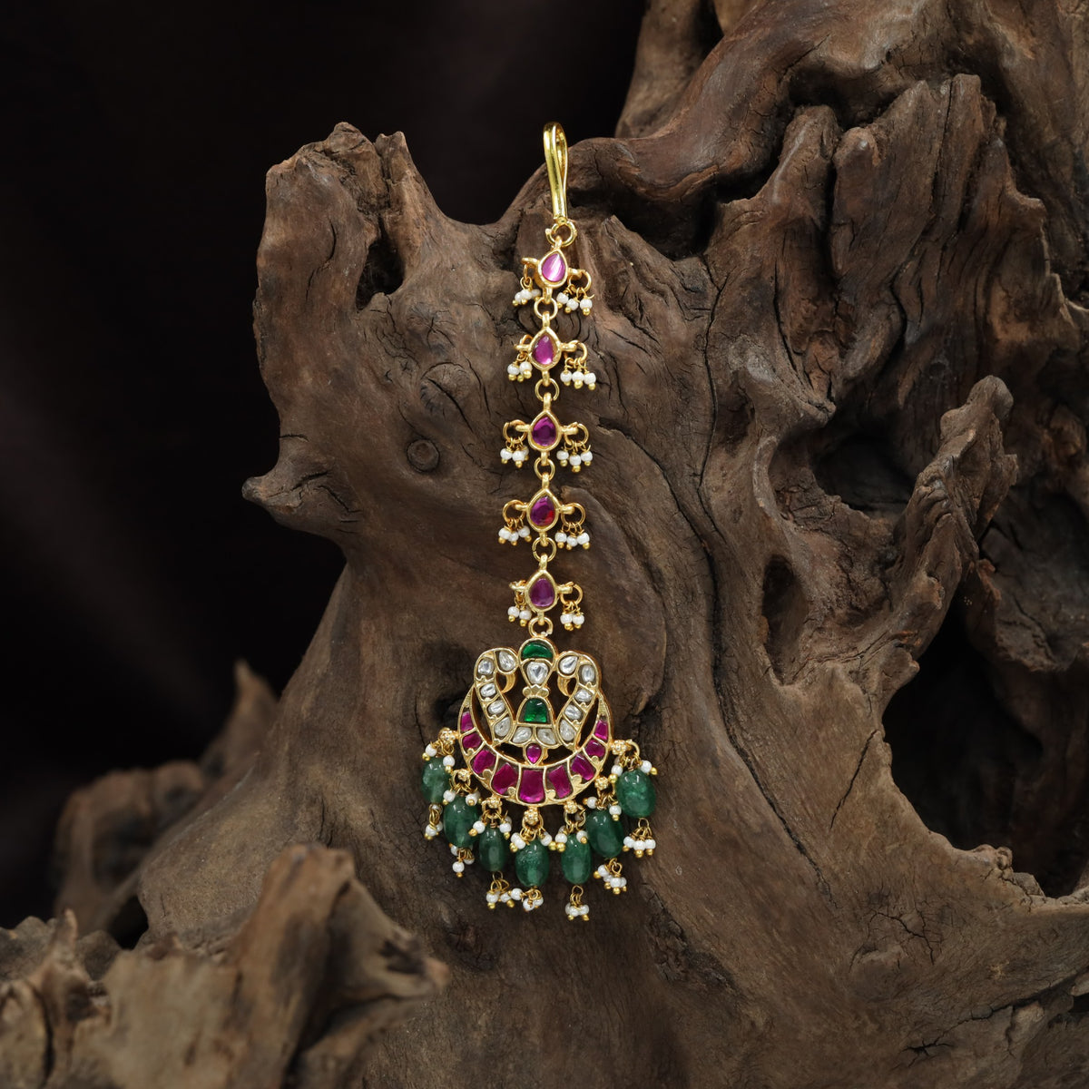 Royal Jadau Tikka with Floral Fan Design