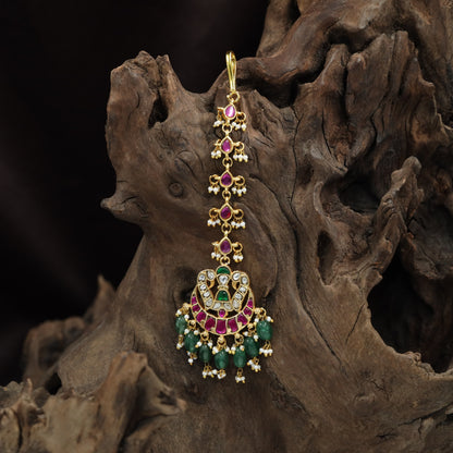 Royal Jadau Tikka with Floral Fan Design