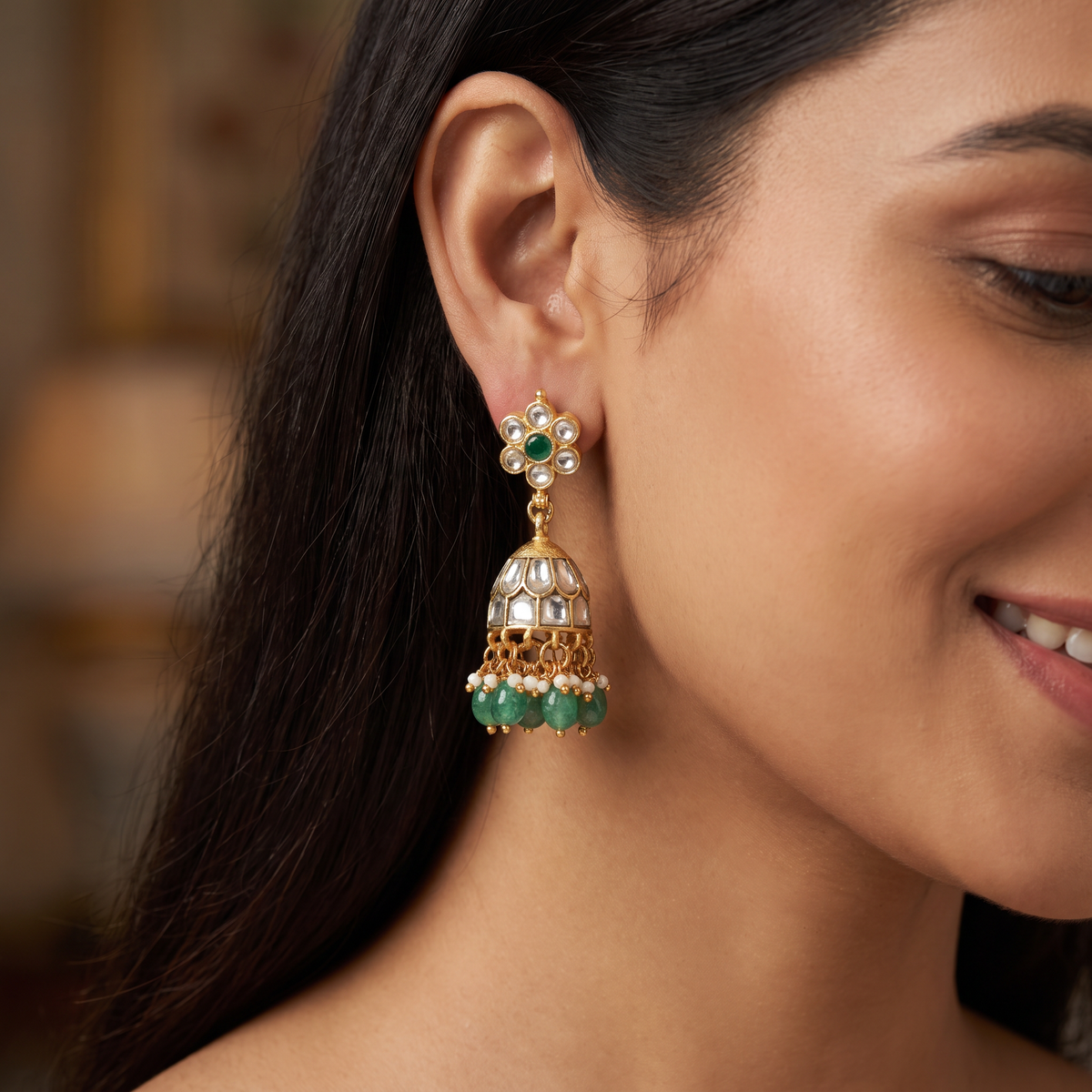Classic Dome Jadau Jumka with Rosette Stud Design
