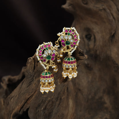 Ethnic Peacock Jadau Jumka with Decorative Dome Accents