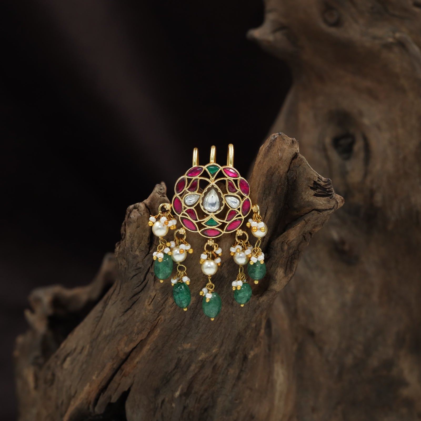 Circular Jadau Jade Bille with Hanging Drop Charms