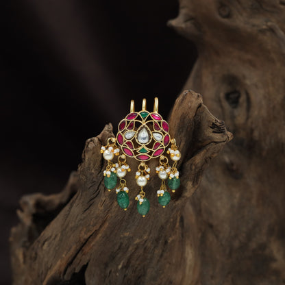 Circular Jadau Jade Bille with Decorative Drop Charms