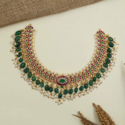 Botanical Jadau Necklace with Crescent Link Silhouette