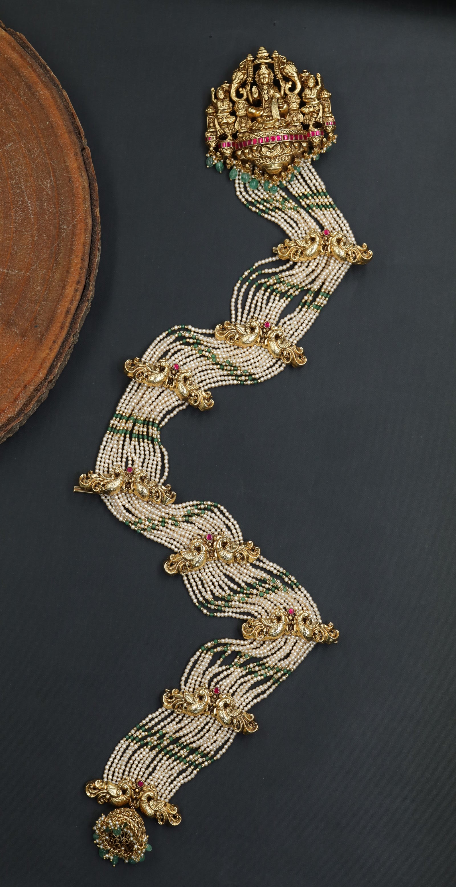 Antique Beads Long Jade with Lakshmi and Elephant Design