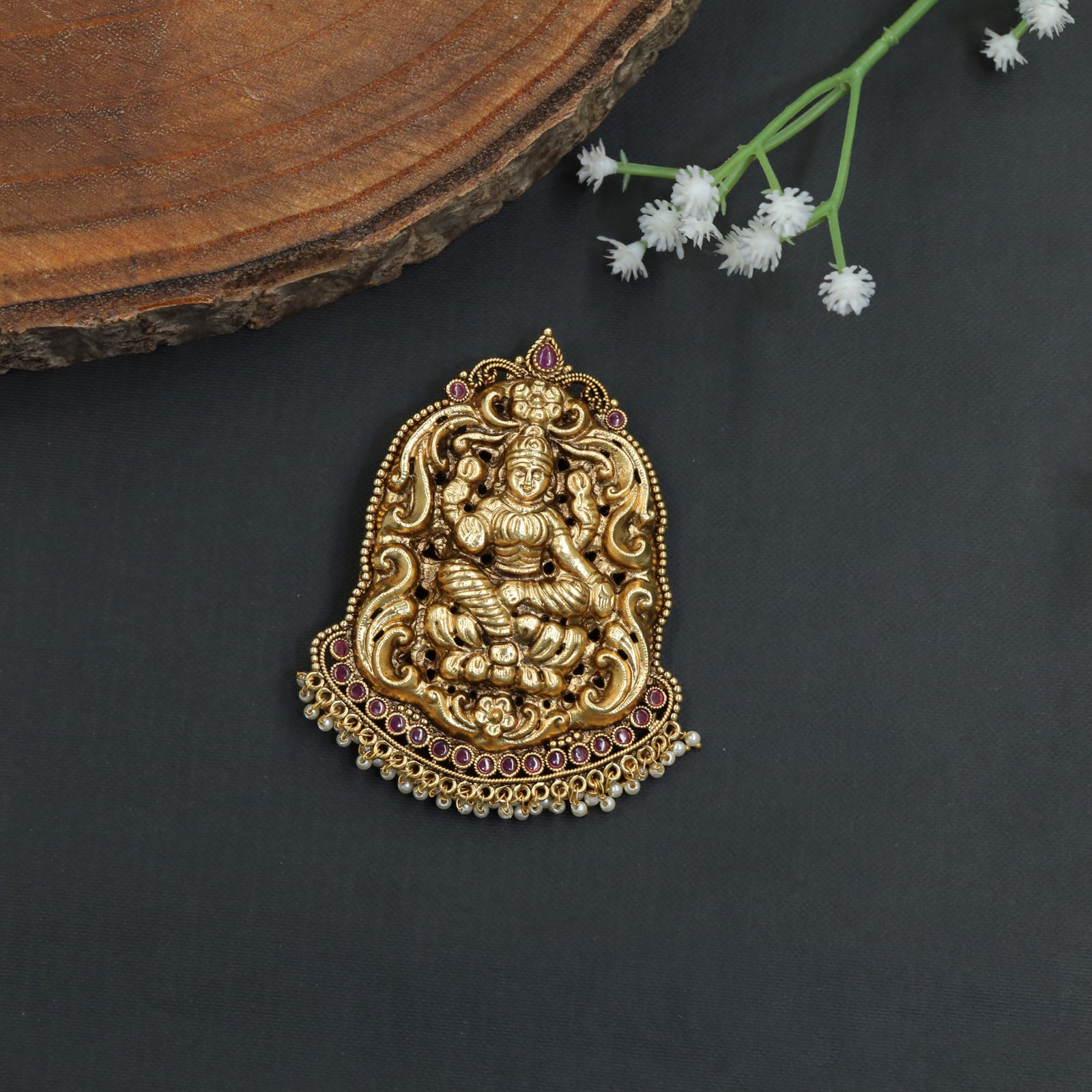 Classic Temple Inspired Antique Jade Bille with Lakshmi Centrepiece