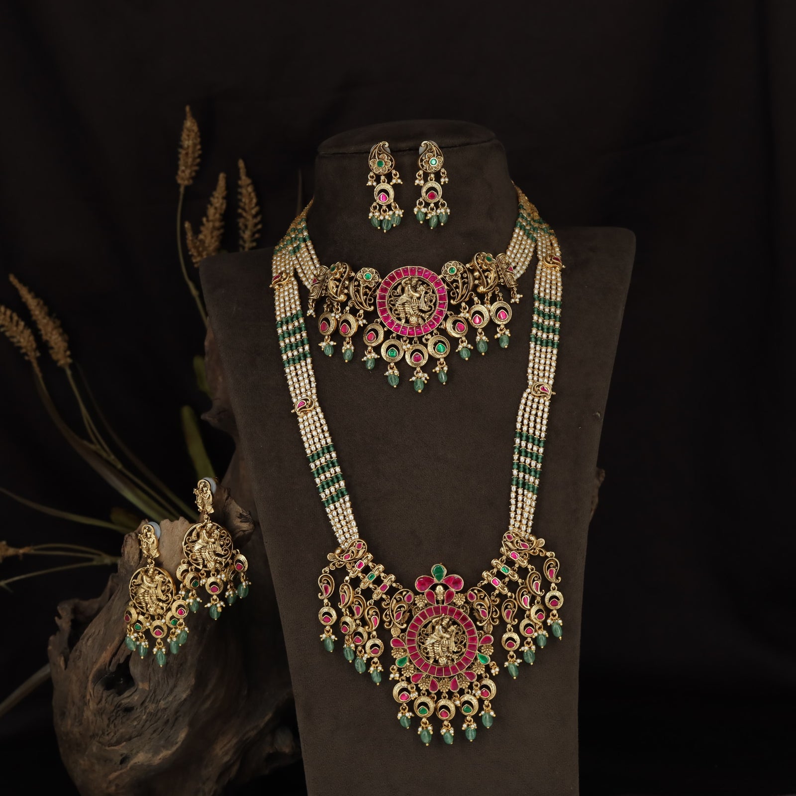 Krishna Radhe Antique Combo Set with Hanging Drops