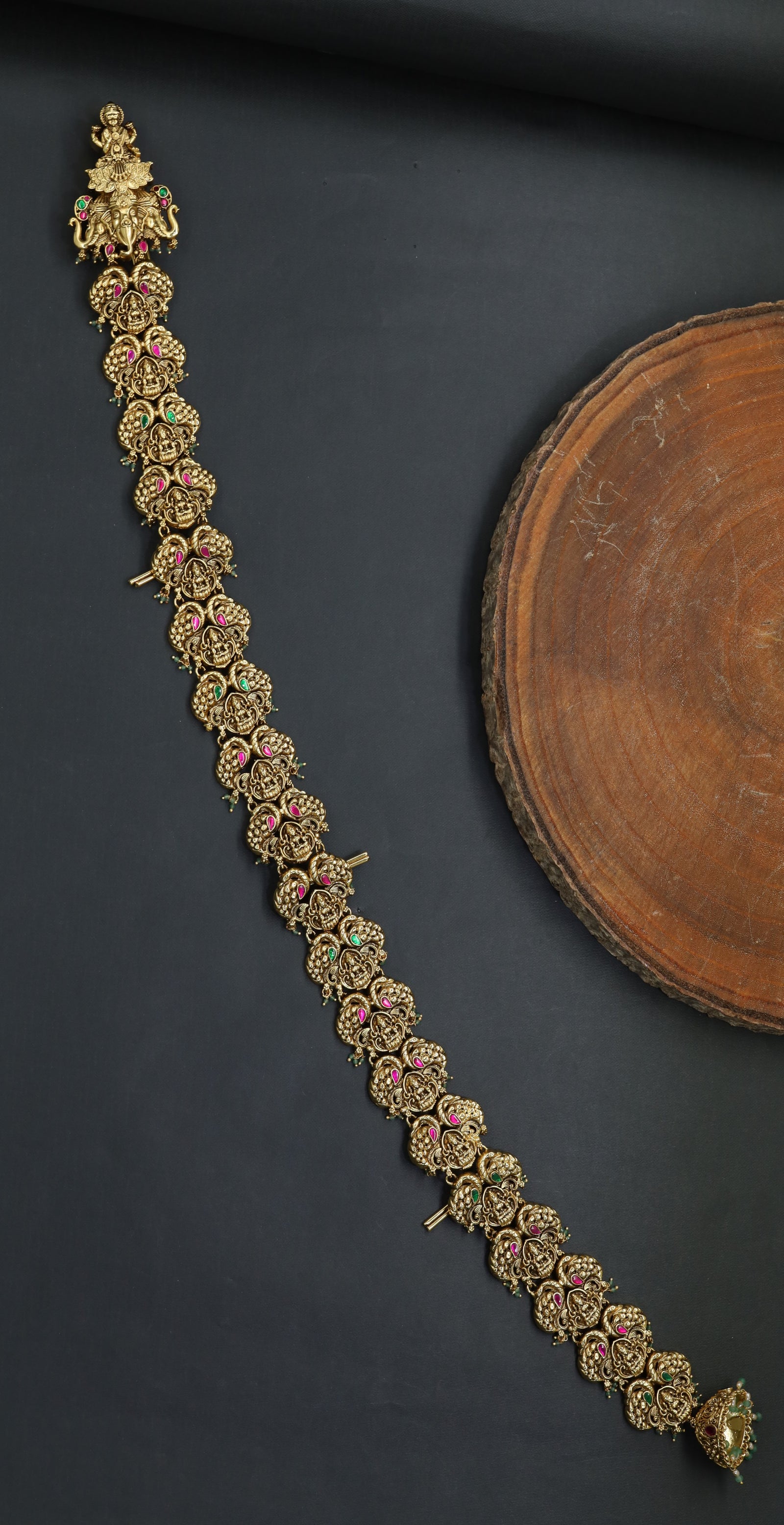 Classic Temple Inspired Antique Long Jade with Lakshmi Design
