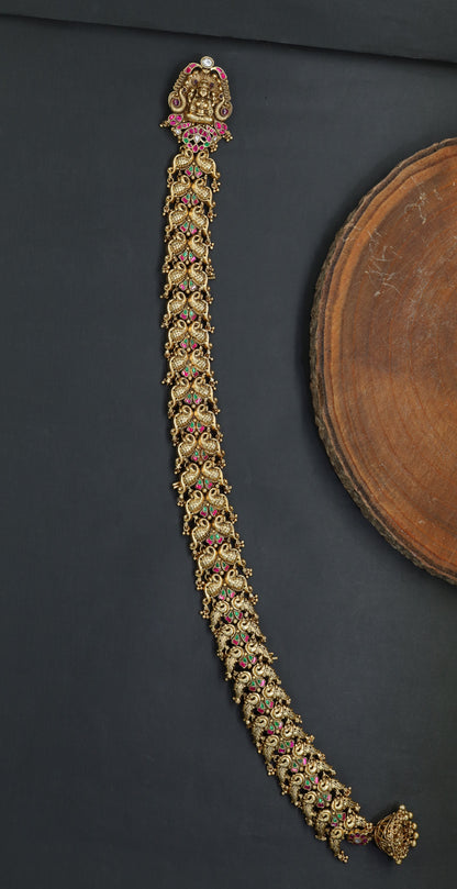 Lakshmi Antique Long Jade with Peacock Link Design