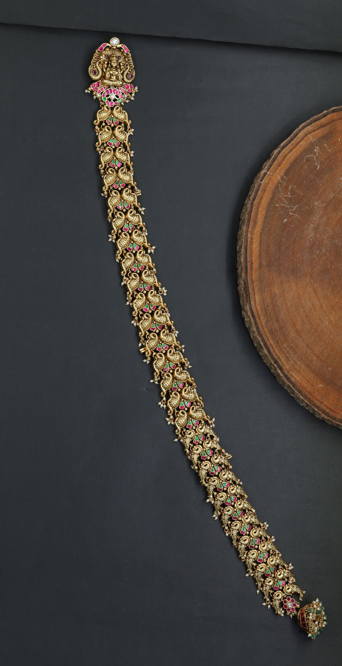 Lakshmi Antique Long Jade with Peacock Link Design