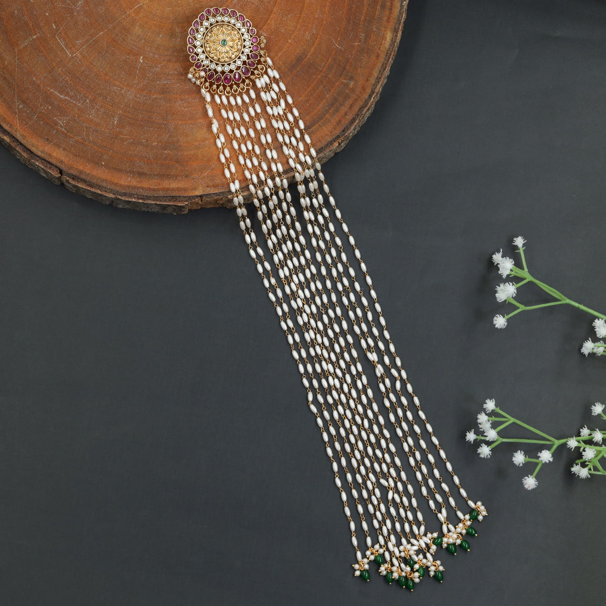 South Indian Antique Beads Long Jade with Medallion