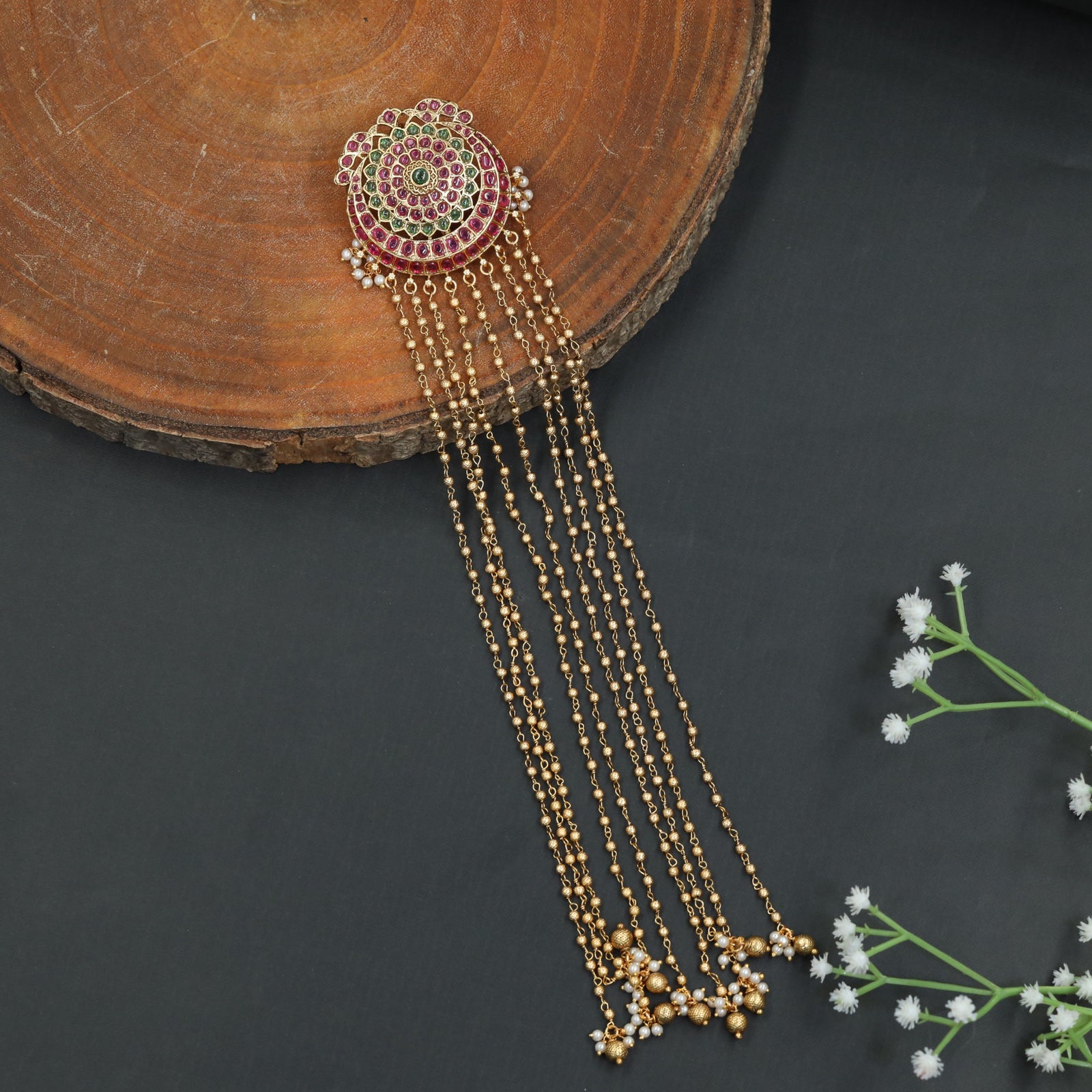 Celebration Antique Beads Long Jade with Ornamental Disc Design