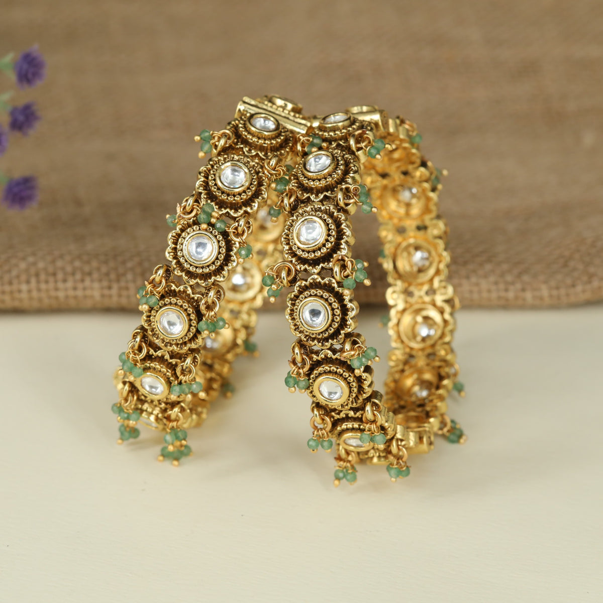 Classic Antique Bangles with Circular Frames and Fringe