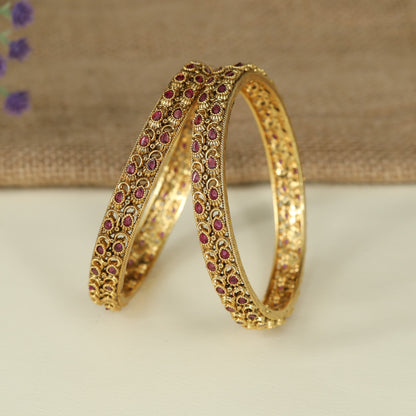 Classic Antique Bangles with Elegant Floral Border Design