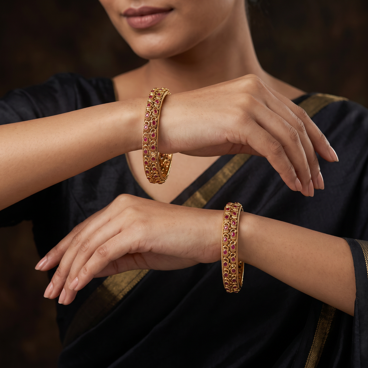Classic Antique Bangles with Elegant Floral Border Design