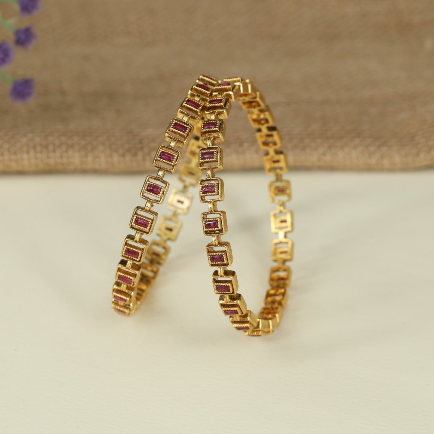 Linear Antique Bangles Crafted with Elegant Rectangular Detailing