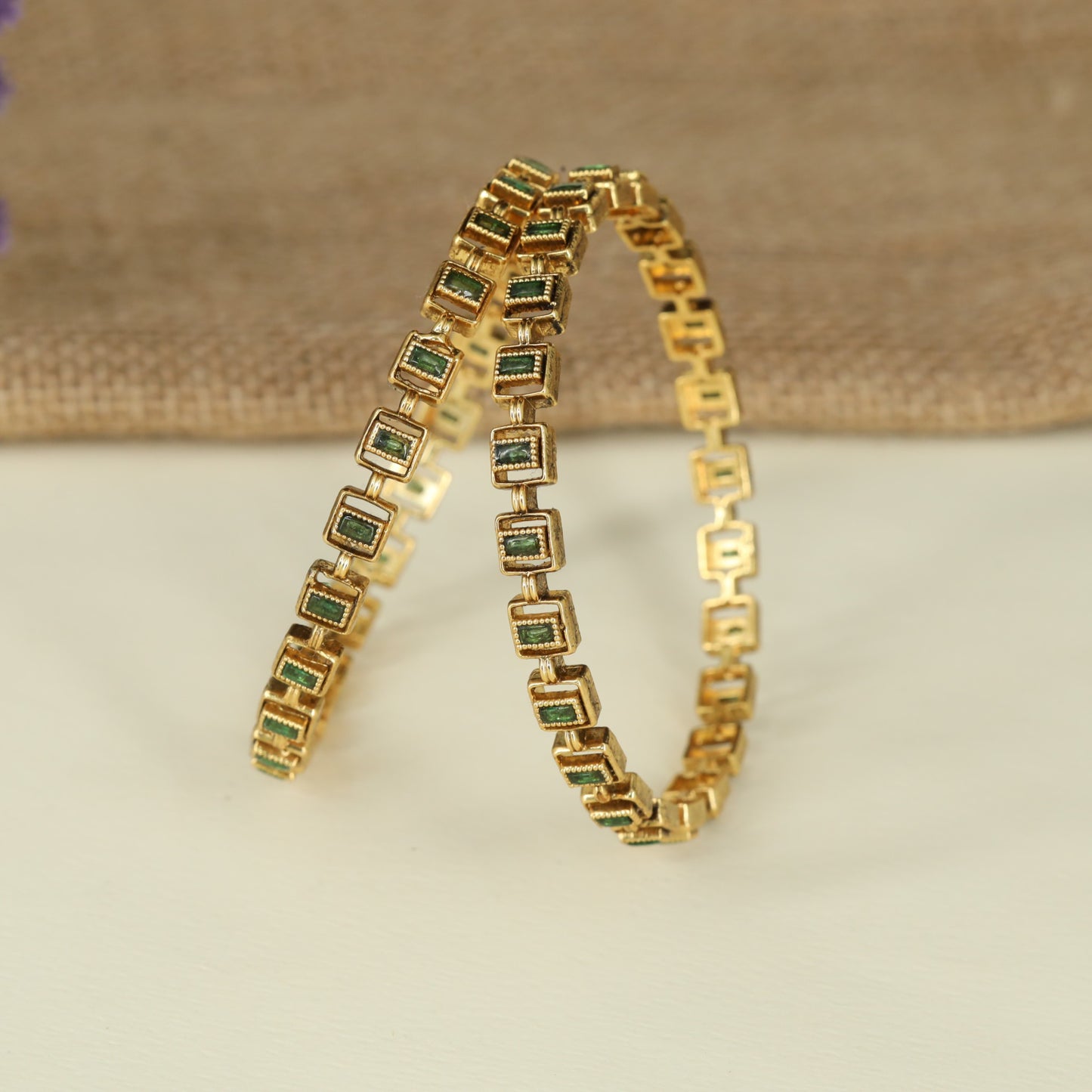 Linear Antique Bangles Crafted with Elegant Rectangular Detailing