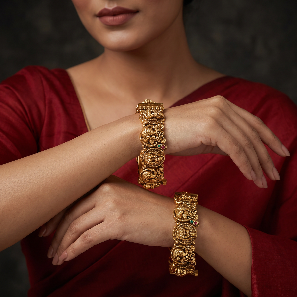 Lakshmi Antique Bangles with Peacock Relief Work