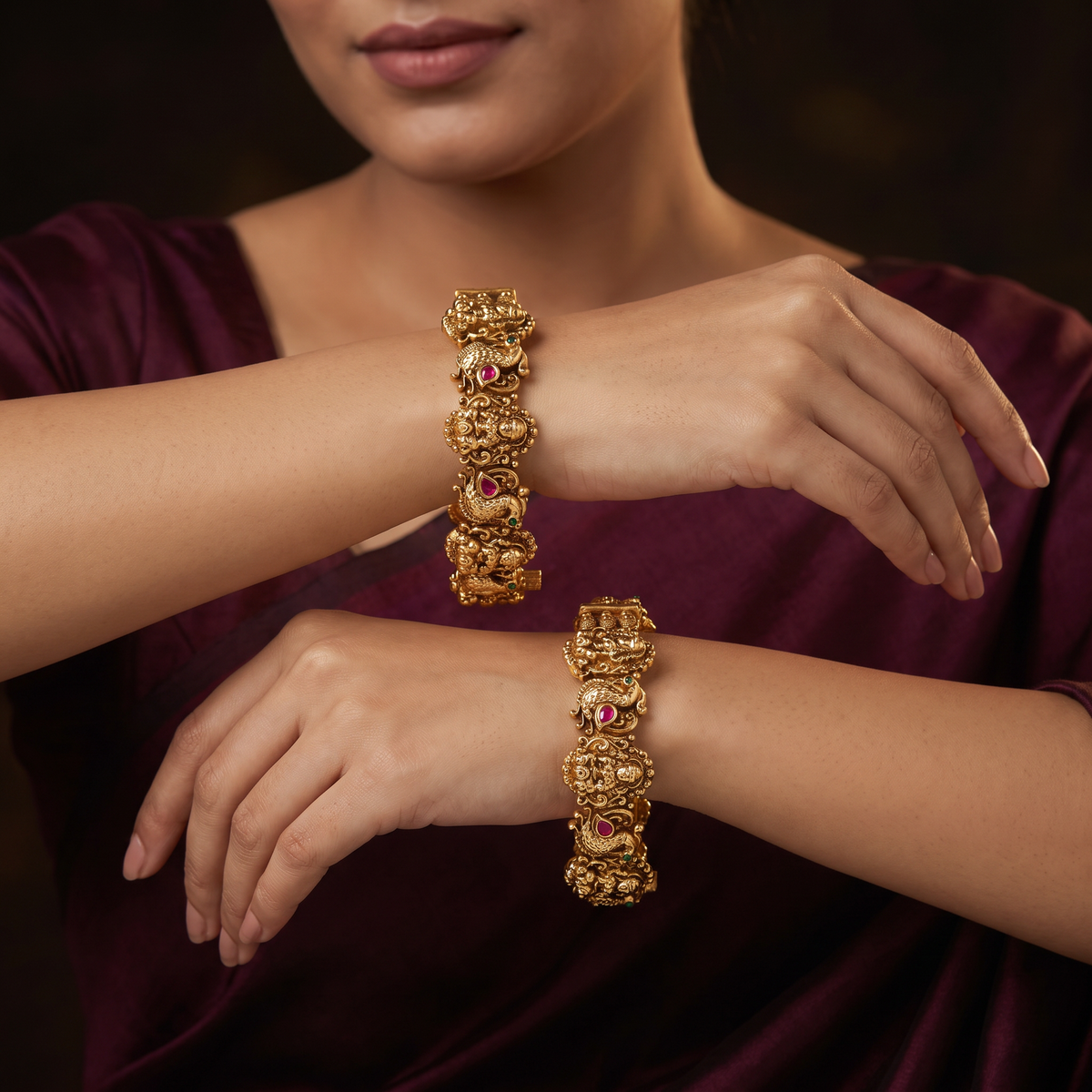 Lakshmi Peacock Antique Bangles with Temple Craftsmanship
