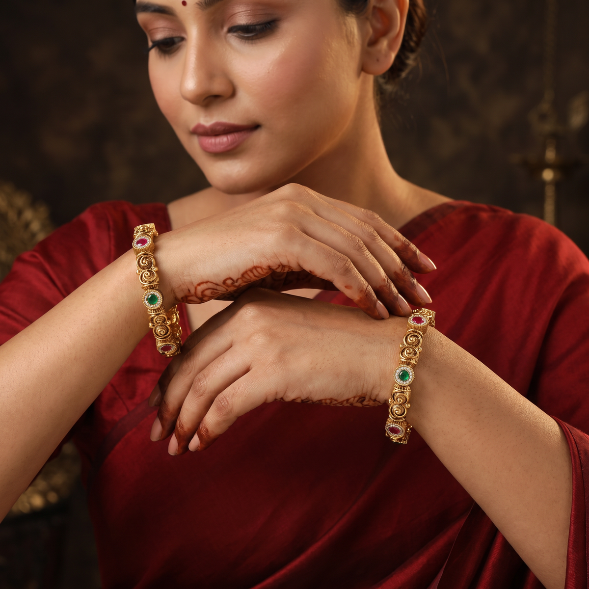 Spiral Scroll Antique Bangles with Round Accents