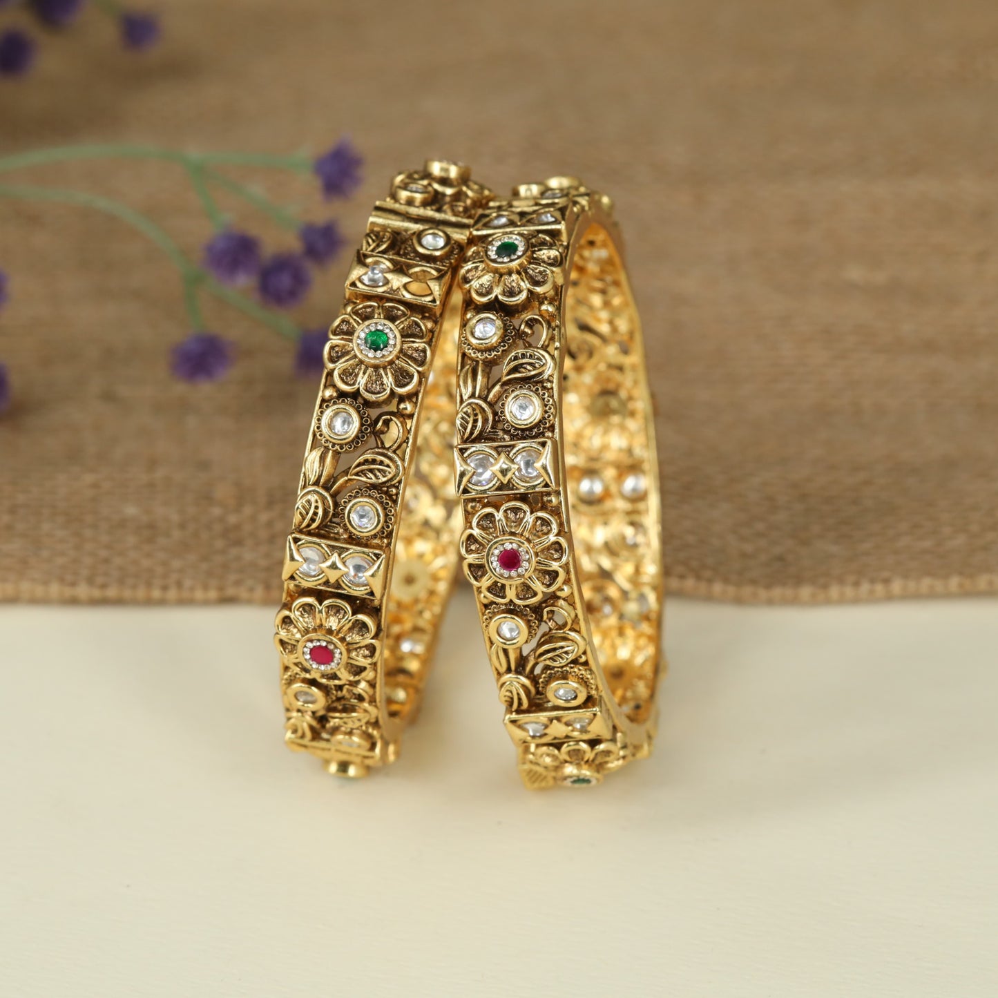 Handcrafted Antique Bangles Blending Floral Elegance with Fine Openwork