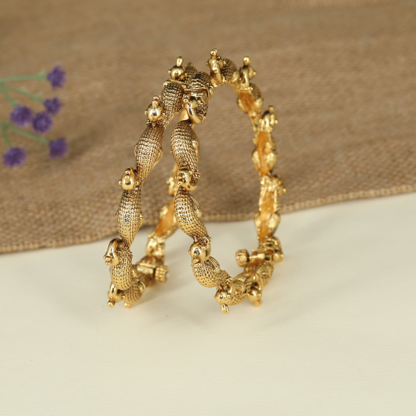 Sculpted Peacock Antique Bangles with Textured Traditional Craftsmanship