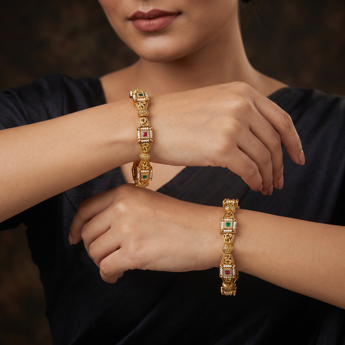 Openwork Antique Bangles with Scroll Panels